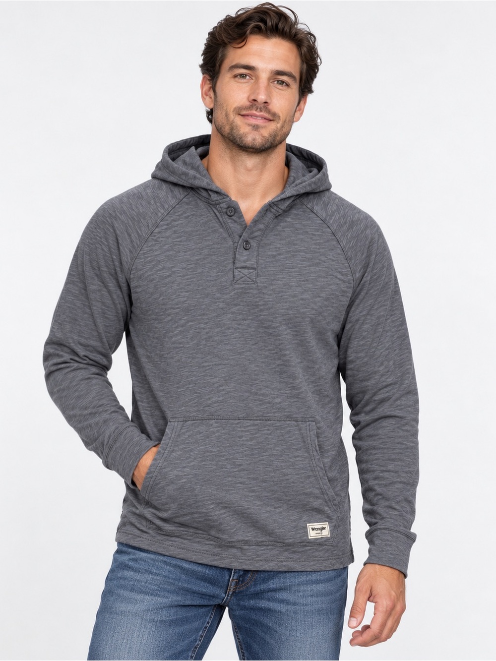 Wrangler Men's Charcoal Hooded Henley Sweatshirt